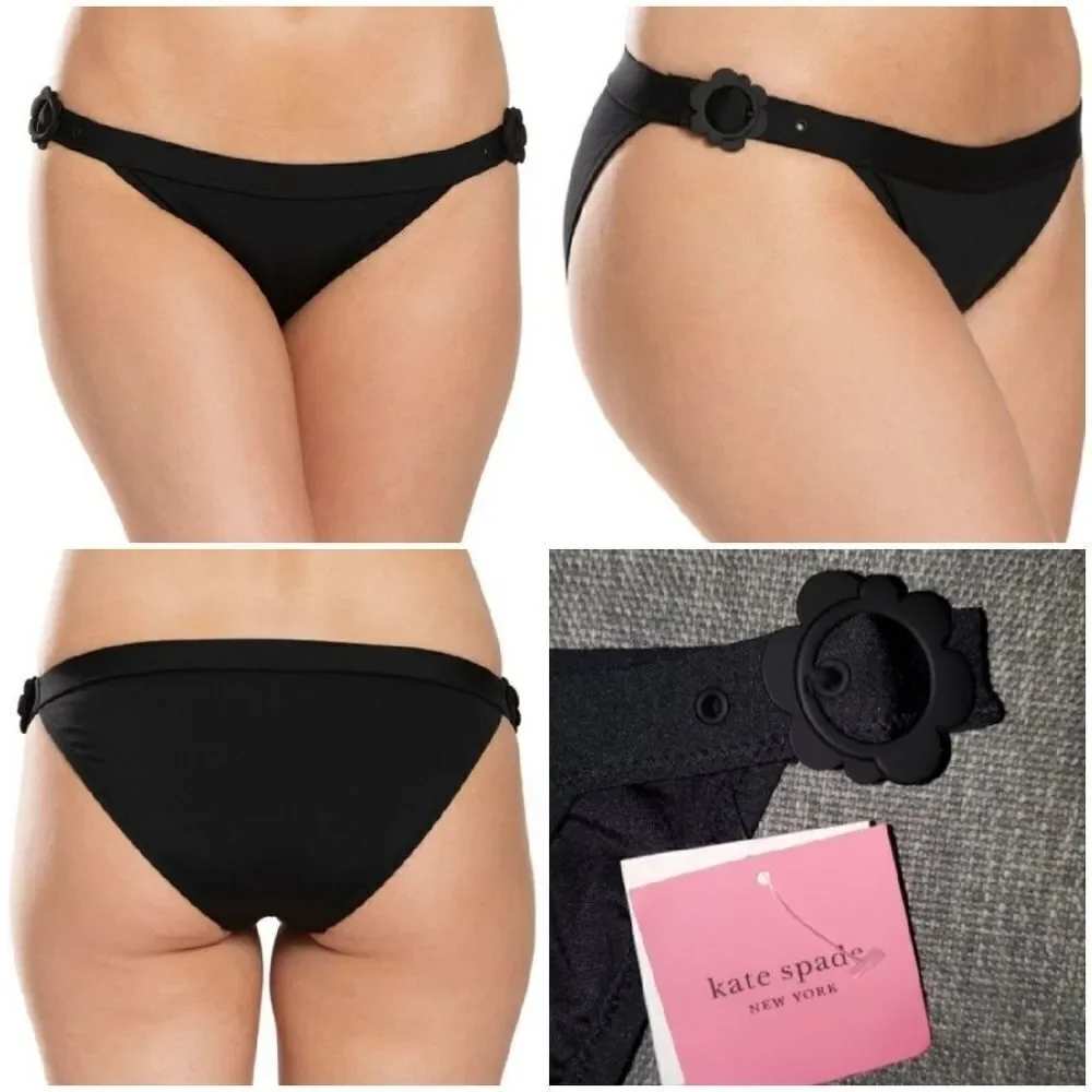 Kate Spade New York Women's Black Daisy Buckle Bikini Bottom Size XL